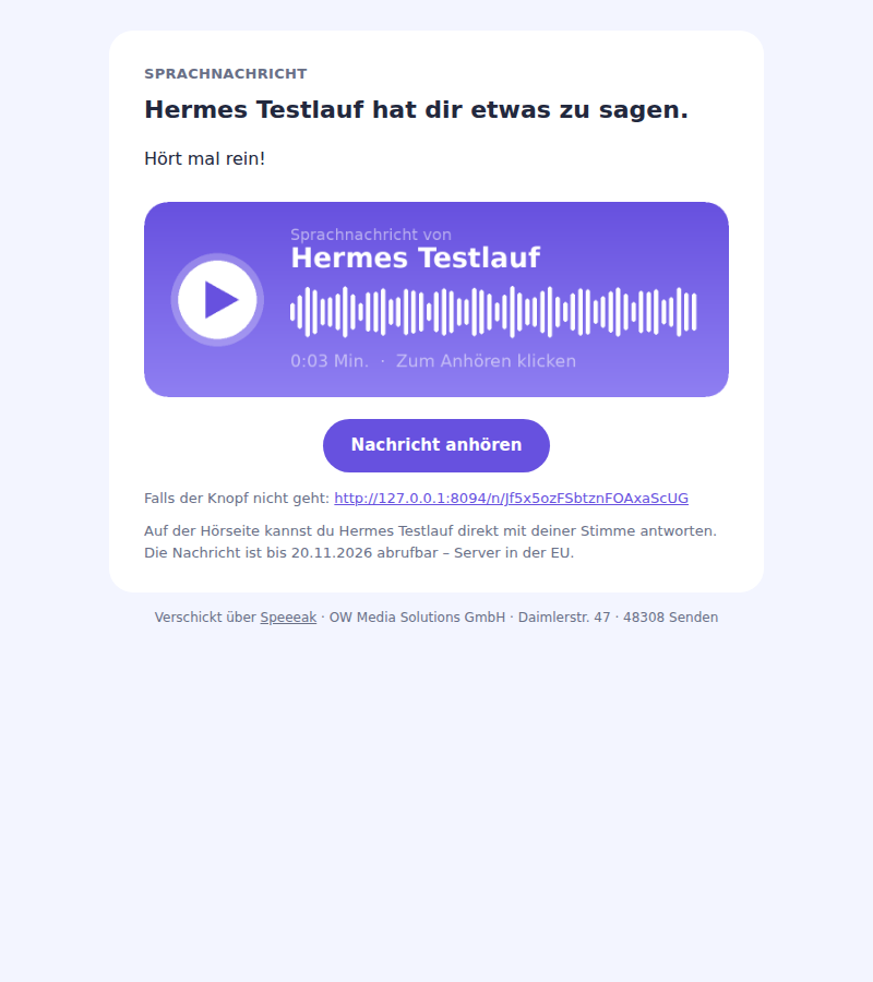 Voice card in an e-mail