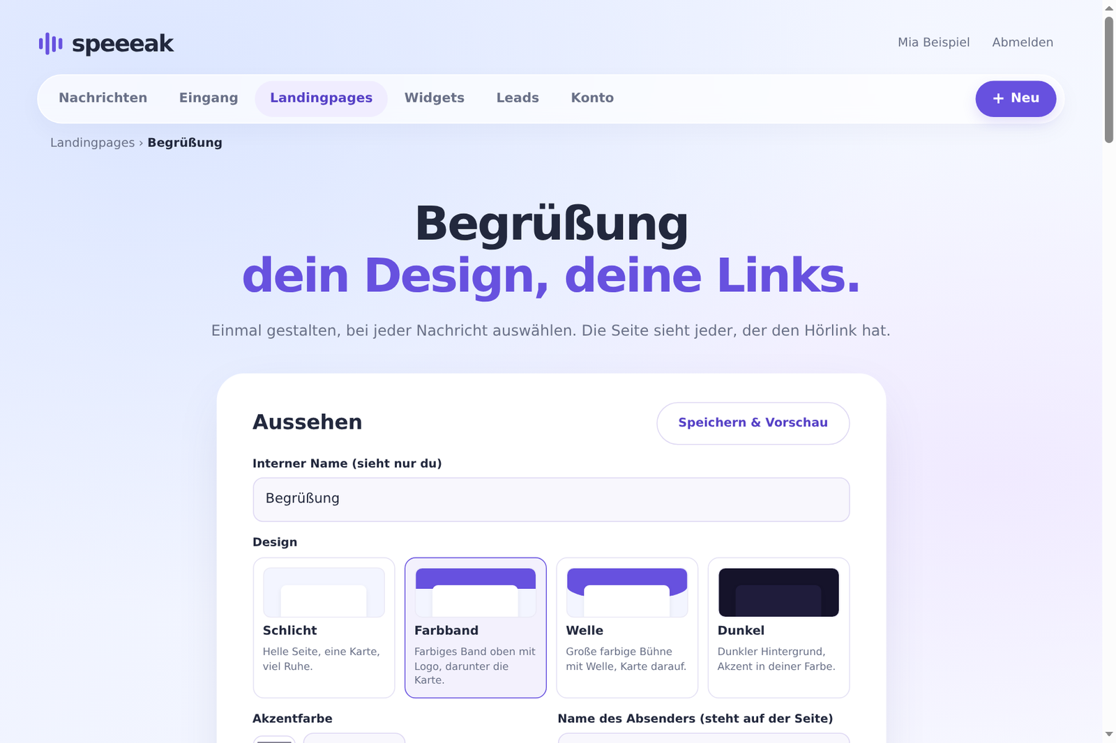 Landing page editor