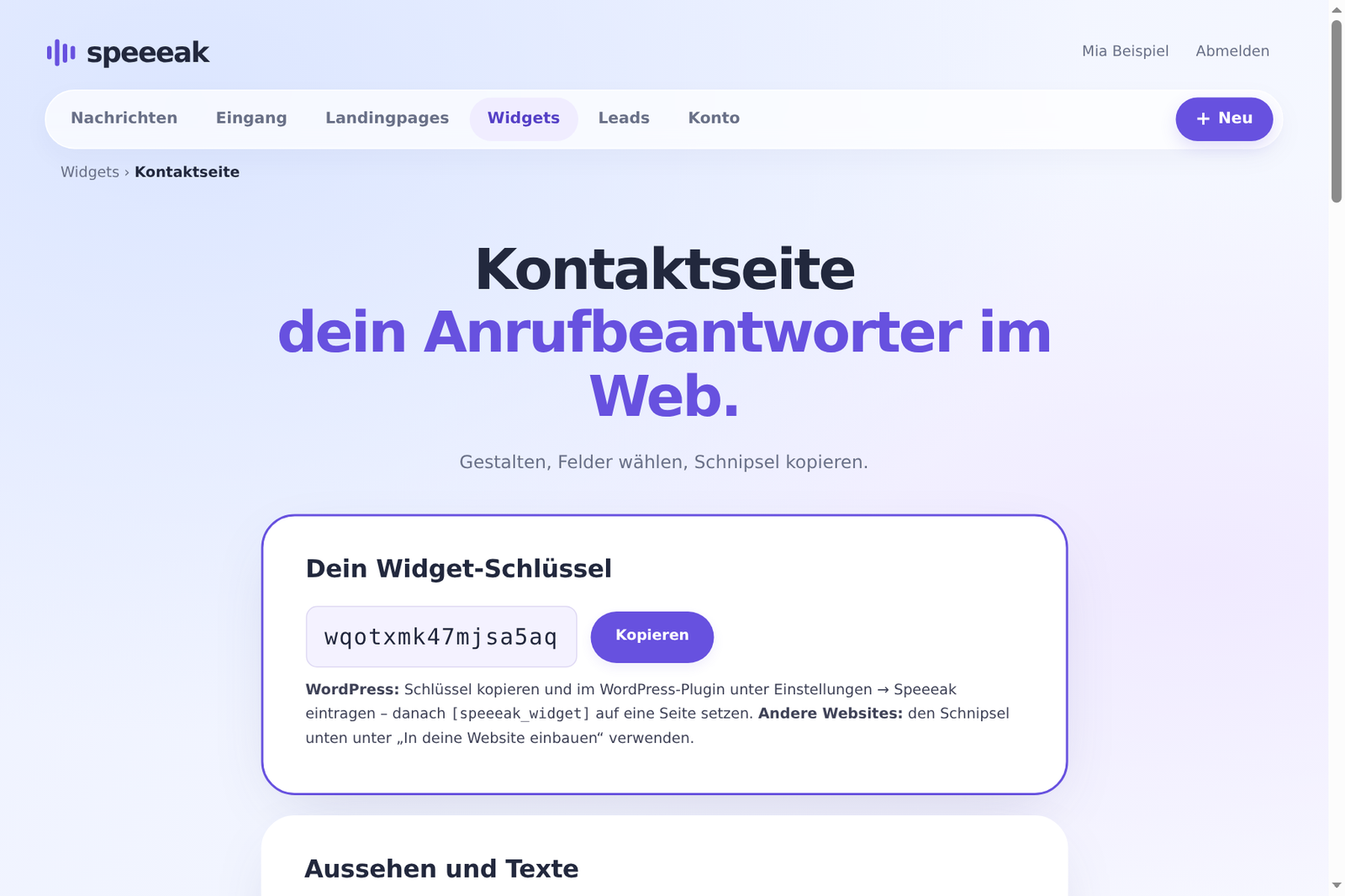 Widget editor with key box